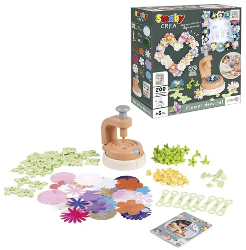 Smoby - Set Déco Fleurs - Activité Manuelle - Atelier Création - Presse à Fleurs - Tissus et Livret Inclus - A Partir de 5 Ans - Fabrication Française
