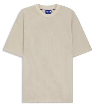 HUGO Mens Nuwaffle Cotton-Jersey T-Shirt with Blue Logo Patch