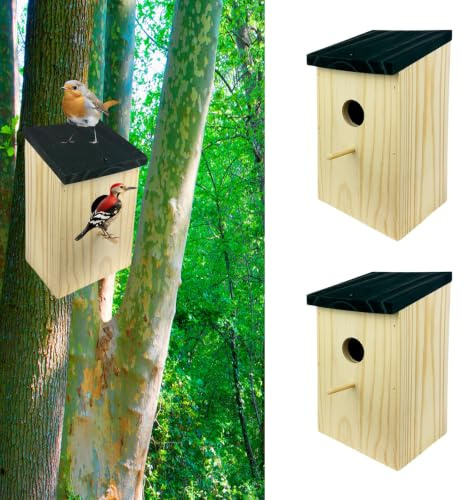 ADEPTNA 2 Pack Wooden Bird Nesting Box - Eco-Friendly, Weatherproof Birdhouse for Small Wild Birds like Blue Tits, Robins, Sparrows, and Great Tits Durable Bird House for Garden