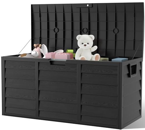 The Fellie Garden Storage Box With Wheels - 290L Lockable Waterproof Plastic Container for Tools, Cushions, Toys, 112x49x54cm, Black