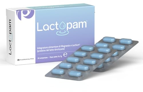 LACTOPAM®, Integratore per dormire, Disturbi del sonno, Calmante, Non induce dipendenza, NO Glutine, Sonno Naturale, Rapido ed Efficace con Magnesio Sucrosomiale e Lactium®, 20 Compresse, Pharmanutra
