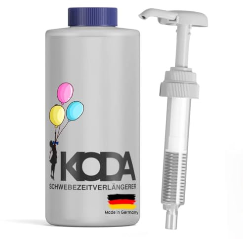 KODA Gel Palloncini Elio 600 g – Liquido per Prolungare la Durata dei Palloncini in Lattice – con Pompa Dosatrice e Clip – per ca. 300 Palloncini con Elio