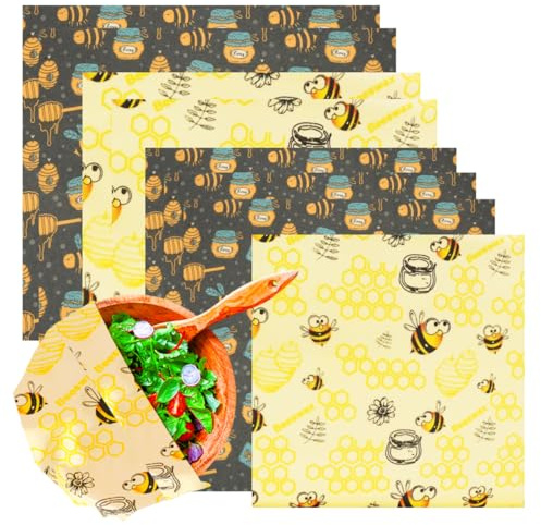 Inanhoo Beeswax Wraps | Reusable Sandwich Wraps | 8 Sheets (30cm/25cm/20cm/18cm)| Washable Food Bowl Covers for Bread, Cheese | Plastic-Free Cotton Cloth for Lunches & Food Storage