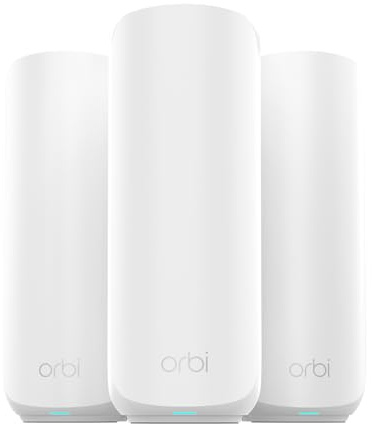 NETGEAR Orbi 360 Series Dual-Band WiFi 7 Mesh Network System for Home (RBE363) – Wireless Router + 2 Extenders, Security Features, 5 Gbps, Covers 6,000 sq.ft., 70 Devices, 2.5GB Internet Port, BE5000