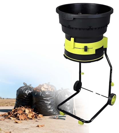 LYNNEYING Biotrituratore Elettrico Senza Lame,Trituratore Per Foglie with 8000RPM Rapporto 17:1,con Ruote, Tramoggia Larga 54cm,per Giardini Ampi e Creazione Compost,Riduzione Rifiuti(Powercord*50m)