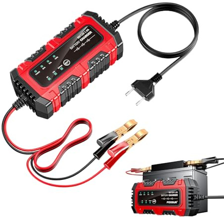 Gupcaqosjw Caricabatterie E Manutentore Per Batterie Motociclo, 1.5A 6 Volt 12 Volt Carica Batterie Automatico, di Ricarica Intelligente Automatico Manutentore per Moto Veicoli Auto Barche, Barche