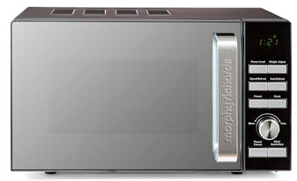 Morphy Richards Digitale Mikrowelle mit Spiegelglastür, 20 l Fassungsvermögen, 95-Minuten-Timer zum Kochen, 6 Leistungsstufen, Auftaumodus, Glas-Drehteller, 800 W, Mattschwarz & Silber, leicht zu
