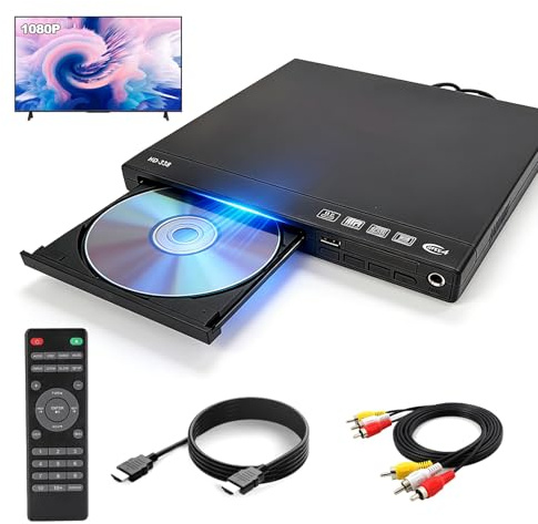 Mini DVD Player for TV, All Region Free 1080P Small CD/DVD Player for Home