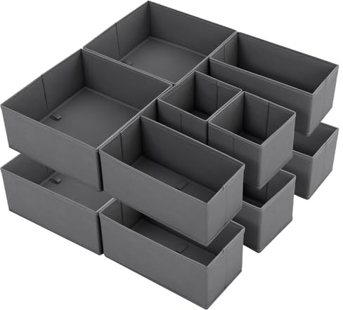 Sekey Schubladen Organizer, Schubladenbox für Malm Kommode, Stoff-Aufbewahrungsbox als Ordnungssystem für Kleidung, Unterwäsche und Socken – 12er Set, Faltbar, Grau