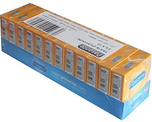 Pasante Taste, bunte Kondome mit Geschmack - Kondome für Oralverkehr (Blaubeere, Erdbeere, Minze), 12 x 3 Stück