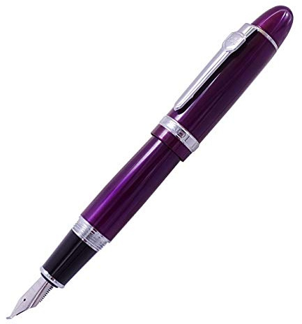 Jinhao 159 Fountain Pen, Fude Pen Bent Nib, Purple Lacquer Silver Trim Big Heavy Pen with and Ink Converter
