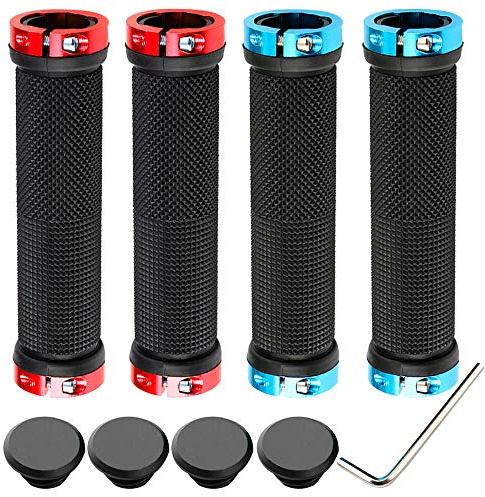 QitinDasen 2 Pares Premium Puños Bicicleta, Puños Manillar Antideslizante Ergonomicos, Empuñadura BMX, Puños MTB, Protector Manillar Bicicleta, para Mango de Diámetro 22mm (Azul + Rojo)