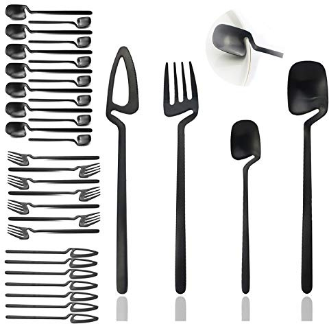 JASHII Flatware Set 32-piece Silverware Set Matte Finished Cutlery Set Service for 8 Include Knife/Fork/Spoon/Coffee spoon Dishwasher Safe (Black)