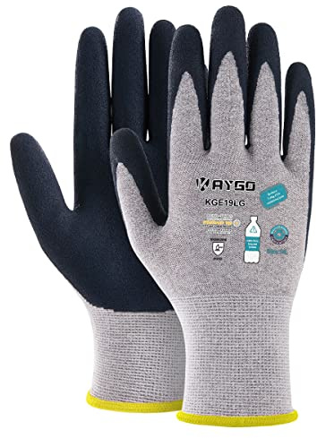 KAYGO 3 par arbetshandskar för kvinnor andas latexbelagda kvinnor trädgårdshandskar av återvunnen polyester, miljövänliga skyddshandskar för trädgårdsarbete (grå, XS, storlek 6)