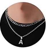 WEDDINEN Silver Initial A Necklace for Men Boys, Layered Stainless Steel Letter Necklaces Chain Jewelry Mens Easter Basket Essentials Stuffers Gifts for Him Teen Boys Cadenas Para Hombre