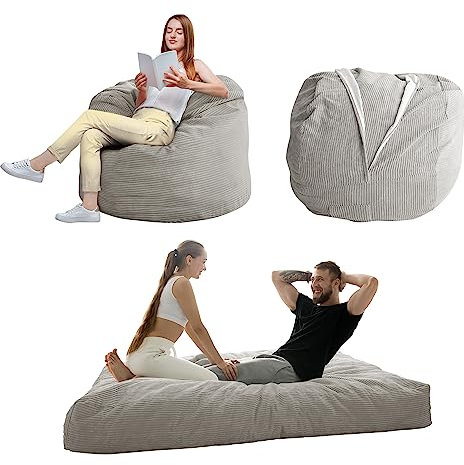 MAXYOYO Sitzsackstuhl – umwandelbarer Stuhl, lässt Sich vom Sitzsack zum Bett zusammenklappen – großes Sofa mit weichem Mikrofaserbezug, Perfekter Lounge- oder Gaming-Stuhl – Grau, Königin
