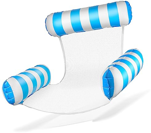 Balinco Colchoneta de Piscina, Silla Hinchable, Silla de Agua con Respaldo y Apoyabrazos, Asiento Flotante, Silla de Piscina, Silla de Sol, Silla de Relajación en el Agua (Azul Claro/Blanco)