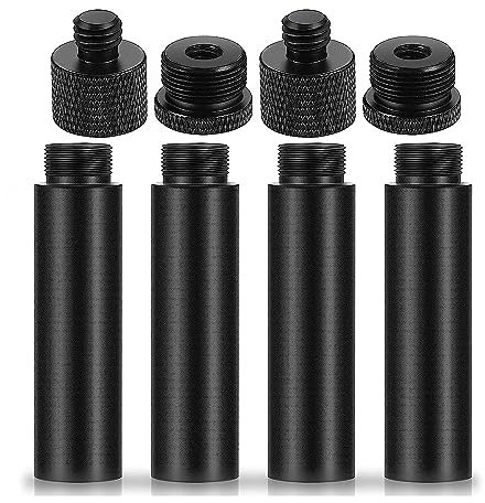 MEISO Mikrofonständer Adapter, 4 Stück Mikrofonverlängerungsrohre und 4 Stück Mikrofongewindeadapter (3/8 Buchse auf 5/8 Stecker und 5/8 Buchse auf 3/8 Stecker), für Mikrofonständer Stativ Kugelkopf