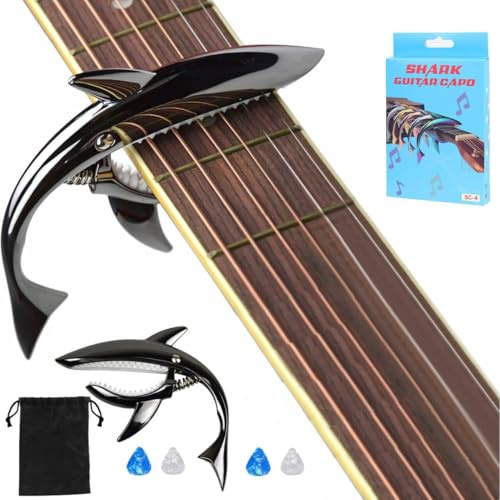 Norhogo Shark Guitar Capo, Guitar Capo for Acoustic and Electric Guitar, shark capo with Two guitar plectrums for 6 String Guitar Has a unique cool beauty with Good Hand Feeling, Black