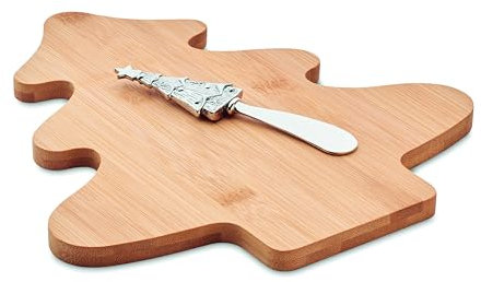 Tagliere in Legno per Formaggio, Design Natalizio Invernale, Albero di Natale con Coltello in Acciaio Inox, per il Pane, Natale