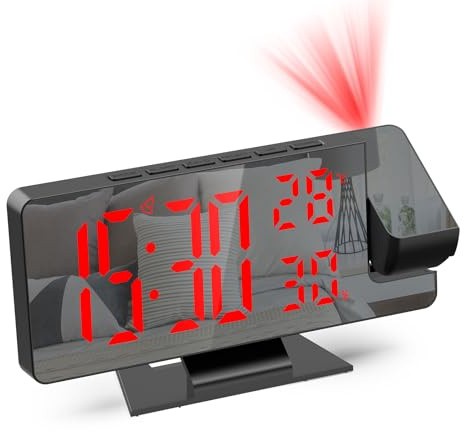 Ankilo projektionsväckarklocka, digital väckarklocka med temperatur och fukt, LED-klocka, elektronisk bordsklocka, reseväckarklocka, justerbar ljusstyrka, 12/24H display, digital klocka för hem,