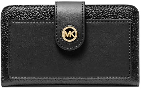 Michael Kors Women's MK Charm Medium Tab Pocket Bifold, Gold-Tone Hardware/Black, One Size