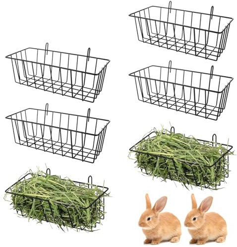 WOPPLXY 6 Pcs Rabbit Hay Feeder, Heavy Duty Metal Rabbit Hay Rack with Hooks, Bunny Hay Feeder Rack, Metal Rack Hay Holder for Rabbits Guinea Pigs, Small Animal Cage Accessories(9 x 4 x 2 Inch)