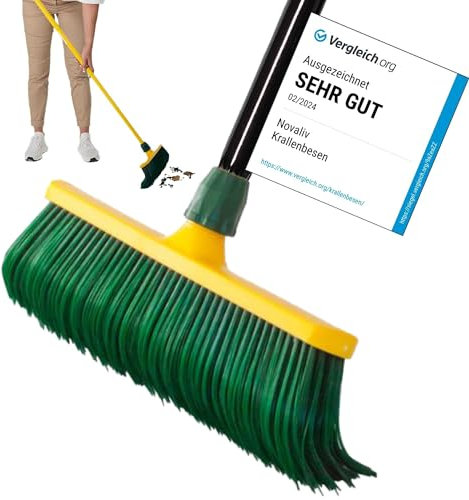 Novaliv Balai à griffes de qualité supérieure avec manche de 30 cm, poils spéciaux incurvés et tête en plastique – Idéal comme balai de jardin, grattoir, gazon artificiel, idéal pour le camping, la