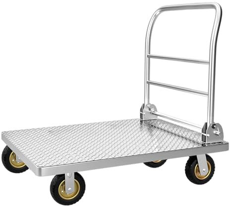 BKEKM Chariot à Plateforme Chariot Plat en Acier de Camion de Plate-Forme avec des Roues Chariot Poussoir Pliant Chariot à Plat de 120 * 80 cm chargeant Le Chariot Mobile de 600 kg fiable