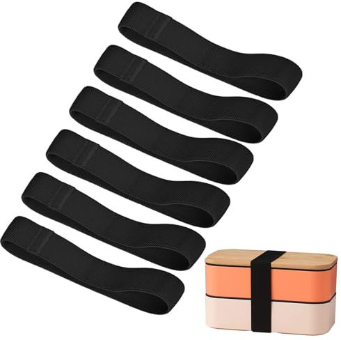 Correa Elástica Negra Bento, Bento Caja Correas, Fiambreras Bandas Elásticas, 6PC 25mm Fiambrera Estirable Bento Correa, Bento Box Banda Elástica, para La Oficina en El Hogar, La Escuela, El Picnic