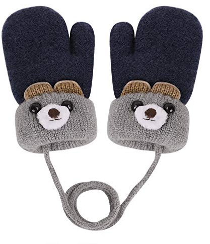 Moufles d’Hiver pour Bébé 0-3 ans Bambin Gants Chauds avec Doublure en Polaire Moufle Tricoté Cartoon Mignon pour Tout-Petits Garçons Filles