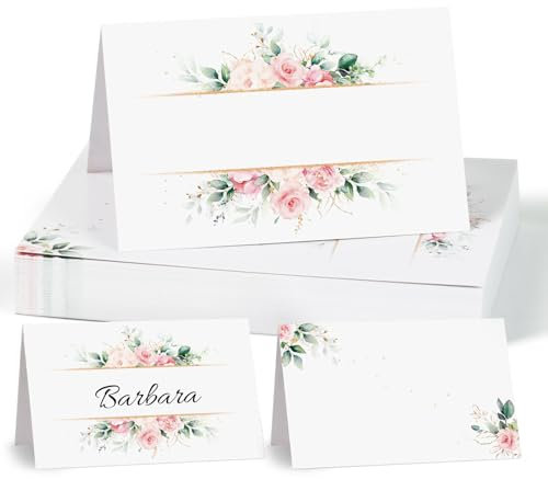 50 Pcs Wedding Place Cards Flower Table Seating Cards Paper Tented Wedding Name Cards for Table Setting Birthday Dinner Party