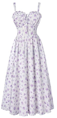 SCARLET DARKNESS Abito estivo da donna, casual, linea ad A, senza maniche, con spalline sottili, floreale, per la spiaggia, Viola floreale., L