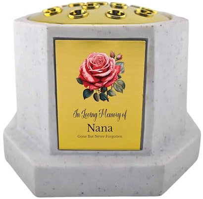 In Loving Memory Of Memorial Octagon Rose Bowl Grave Marker Flower Pot Vase With Rose Design Mum Dad & Lots More White/Gold (UV PRINTED) (Nana)