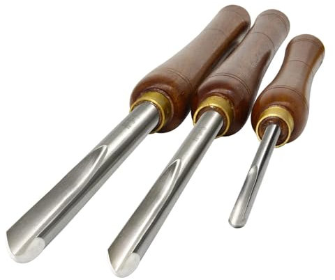 XDAWQP Ensemble de 3 gouges à Bol, Ciseaux à Bois, Outils de Tournage sur Bois, avec Manche en Noyer
