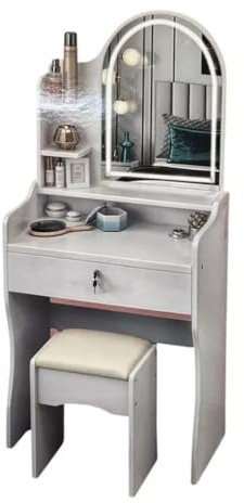 Trade Shop - Toilette Postazione Trucco con Sgabello Moderno Specchio con Luce LED Touch 2 Colori - Bianco