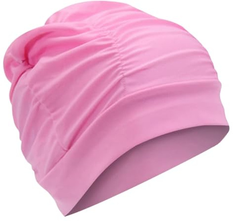 BOJHGO 2 Pezzi Cuffia da Nuoto for Donna Alta Elasticità Cuffie da Nuoto for Adulti Comode Cuffie da Bagno Copri Orecchie for Capelli Lunghi Tesse Estensioni Riccioli per Donna(Pink)