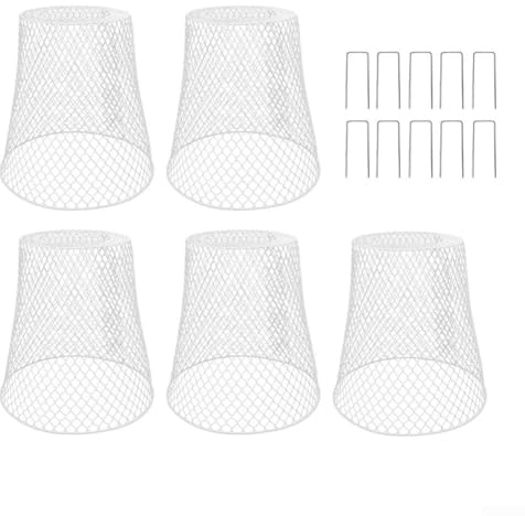 5 coperture protettive per piante da giardino in rete metallica con paletti, cupole in metallo per proteggere ortaggi, fiori e arbusti dagli animali (bianco)