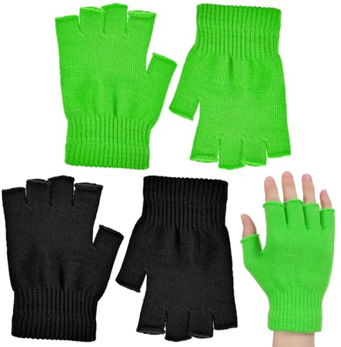 Fingerlösa handskar unisex bomullstickade för vinter 2 par svarta halvfingrar män och kvinnor halvfingerhandskar stretchiga stickade pekskärm vantar grepphandskar för skrivning arbete
