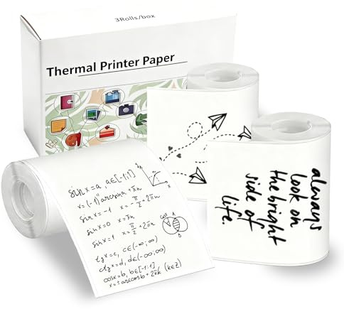 T02/Q02E/M02L/M02X Carta termica bianca, autoadesiva, 50 mm x 3,5 m, per diari, foto, testi, note di studio, diari, olio e impermeabile, 3 rotoli