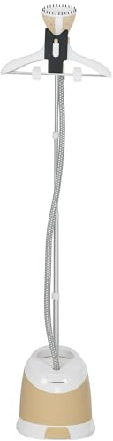 HOMCOM Défroisseur vapeur vertical 1800 W 36 g/min, steamer autonomie 50 min, repasseur vapeur vertical avec réservoir d'eau de 1,8 L, plateau en aluminium et tige télescopique, prêt en 35s, or