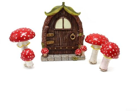 Juego de puerta de jardín de hadas en miniatura, diseño de hongo que brilla en la oscuridad, adorno de jardín de resina para decoración temática, accesorios de gnomo