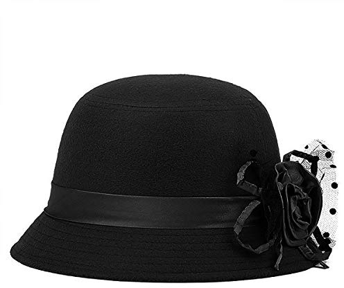 Glamorstar Vintage Felt Cloche Hat Winter Floral Fedora Bucket Hat Bowler Hats (as1, Alpha, one_Size, Black)