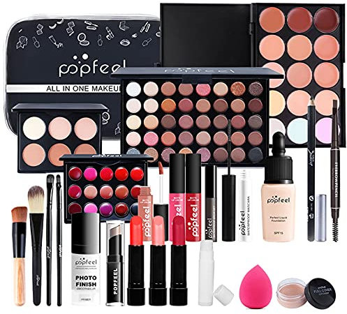 MKNZOME 24-teiliges Make-up-Set für Damen, professionell, mit Make-up-Tasche, Make-up-Paletten, Lidschatten, Lipgloss, Geschenkset für Geburtstag, Weihnachten