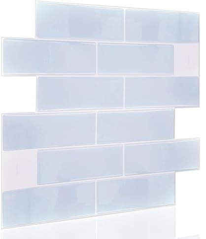 WALPLUS Serenity Light Blue 12 Sheets Glossy 3D Tile Stickers 30x15cm Wall Splashbacks Vinyl Stick on Tiles Backsplash Peel and Stick Bathroom Kitchen Decor Tile Paint Spring Easter Decoration