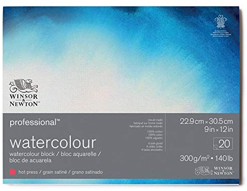 Winsor & Newton 6664006 Professional Watercolour Paper in Pad, 20 Sheets 22.9 x 30.5 cm, 300 g/m², Satined, Bright Natural White Paper in Archival Quality, Resistant to Yellowing