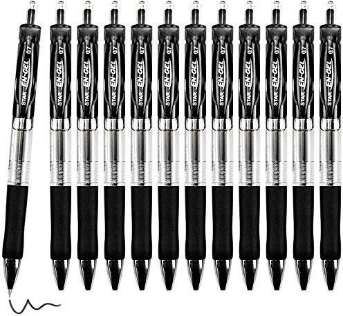 KANOSON Gelschreiber Schwarz, 12 Stück Versenkbare Gel Kugelschreiber für Kinder und Erwachsene, 0,7mm Tintenschreiber Set für Schreiben