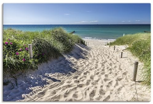ARTLAND Wanddeko Leinwand Bilder Wandbild 90x60 cm Landschaftsbilder Ostsee Strand Küste Dünen Gräser Meer U2IX