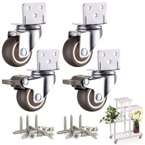 Resszo 4 Stück Möbelrollen 50 mm, L-Montageplatte Rollen für Möbel mit Bremse, Schwerlastrollen mit 270 kg Tragfähigkei, Lenkrollen Klein für Möbel Transport, Tisch, Kabinett-20 Schrauben