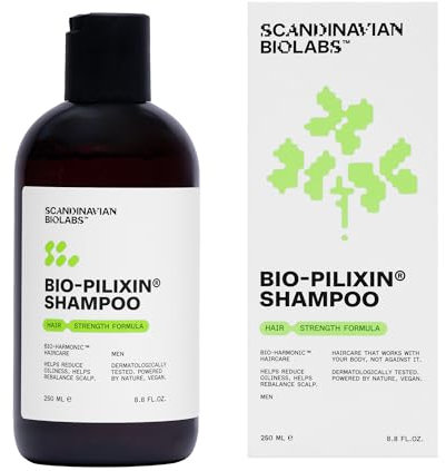 Scandinavian Biolabs Bio-Pilixin® Shampoo For Men | Strengthens Hair, Helps Greasiness, Balances Scalp, Eucalyptus Aroma, Dermatologically Tested, Made in Denmark, 250 mL/ 8.8 Oz